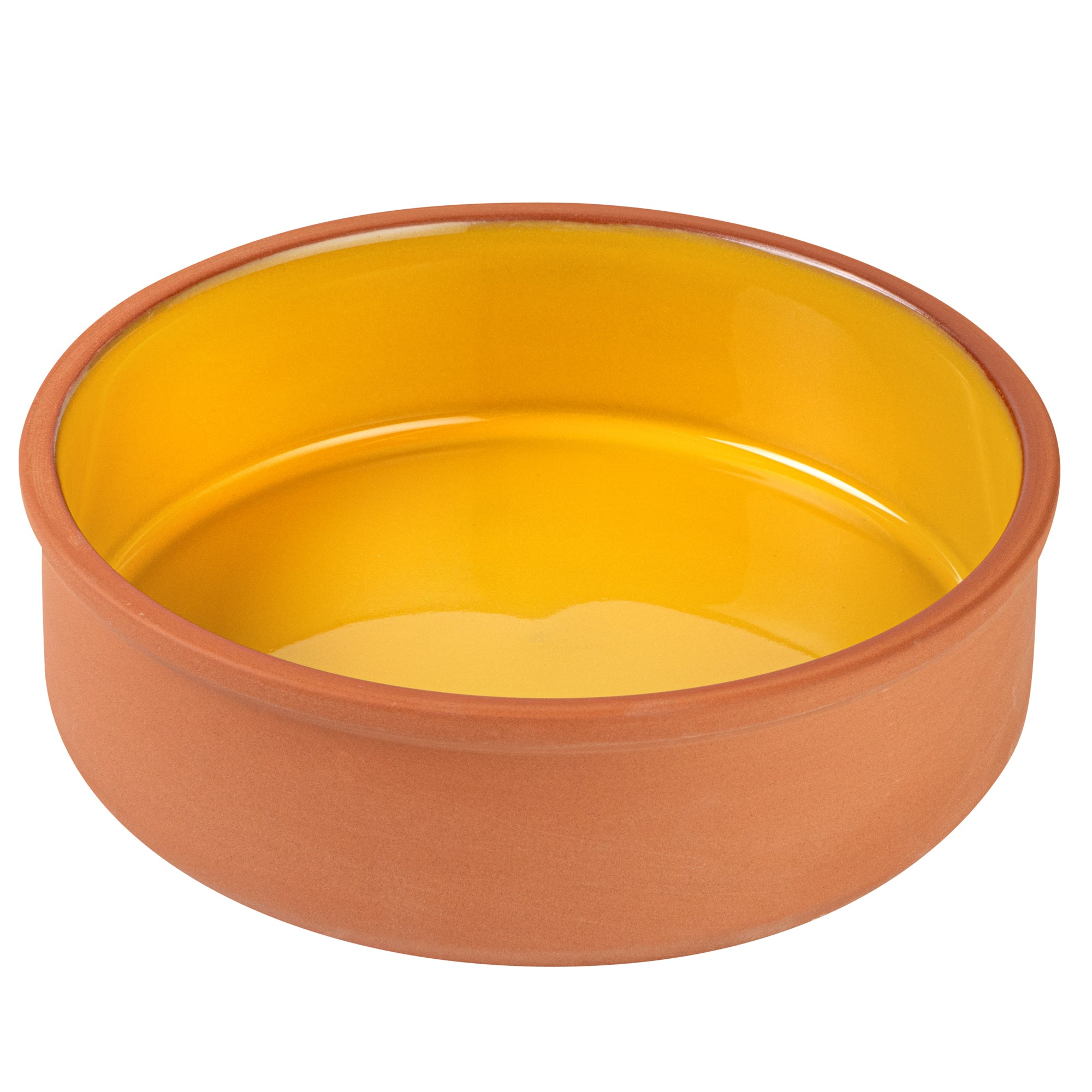 Terra Tek 34 oz Terracotta Cazuela Bowl - Yellow Glazed Interior, Oven-Safe, Microwave-Safe - 7 1/2'' x 7 1/2'' x 2 1/4'' - 10 count box