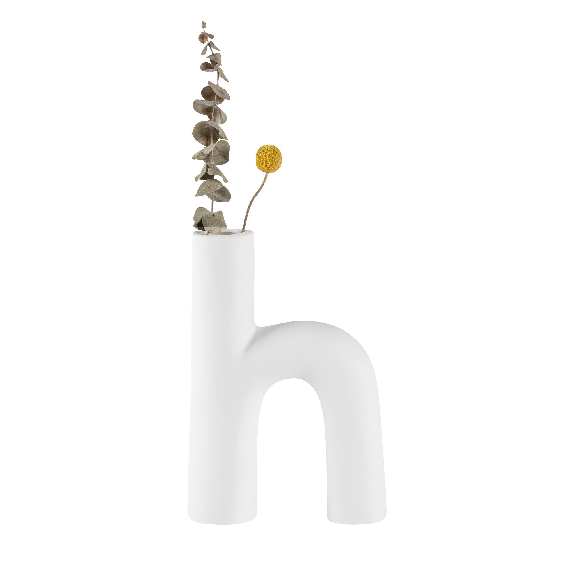 Table Art White Ceramic H-Shaped Vase - 6'' x 2 1/4'' x 9'' - 1 count box