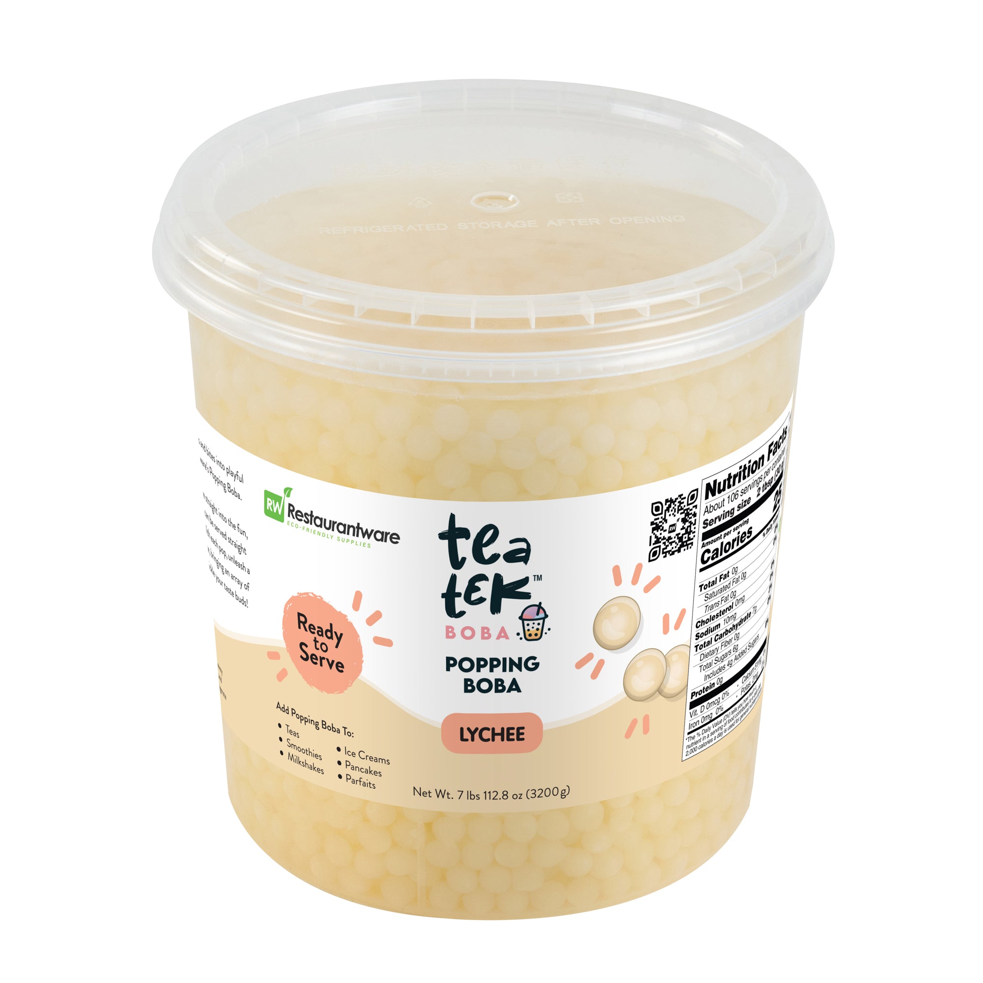 Tea Tek 7 lb Popping Boba - Lychee - 4 count box