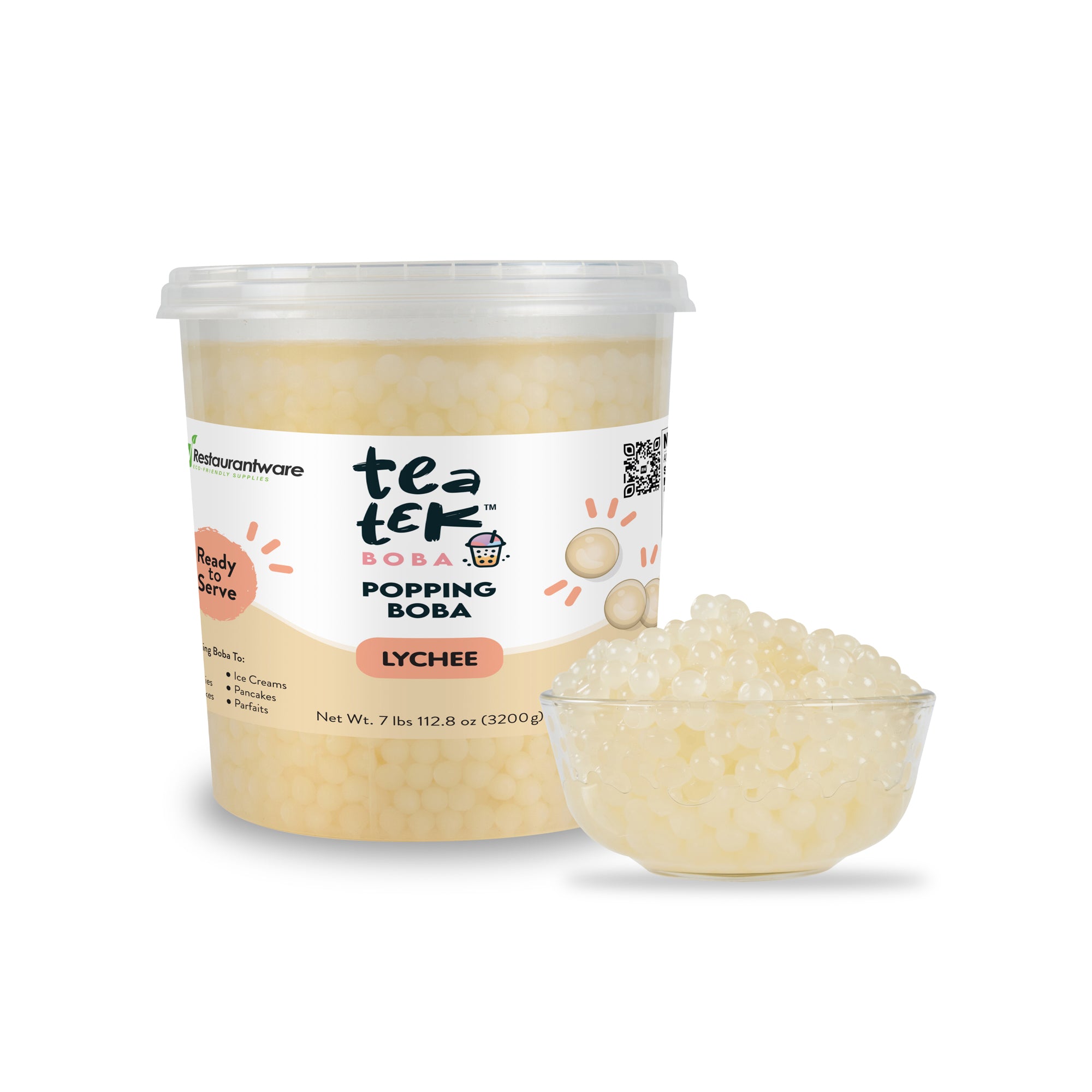 Tea Tek 7 lb Popping Boba - Lychee - 4 count box