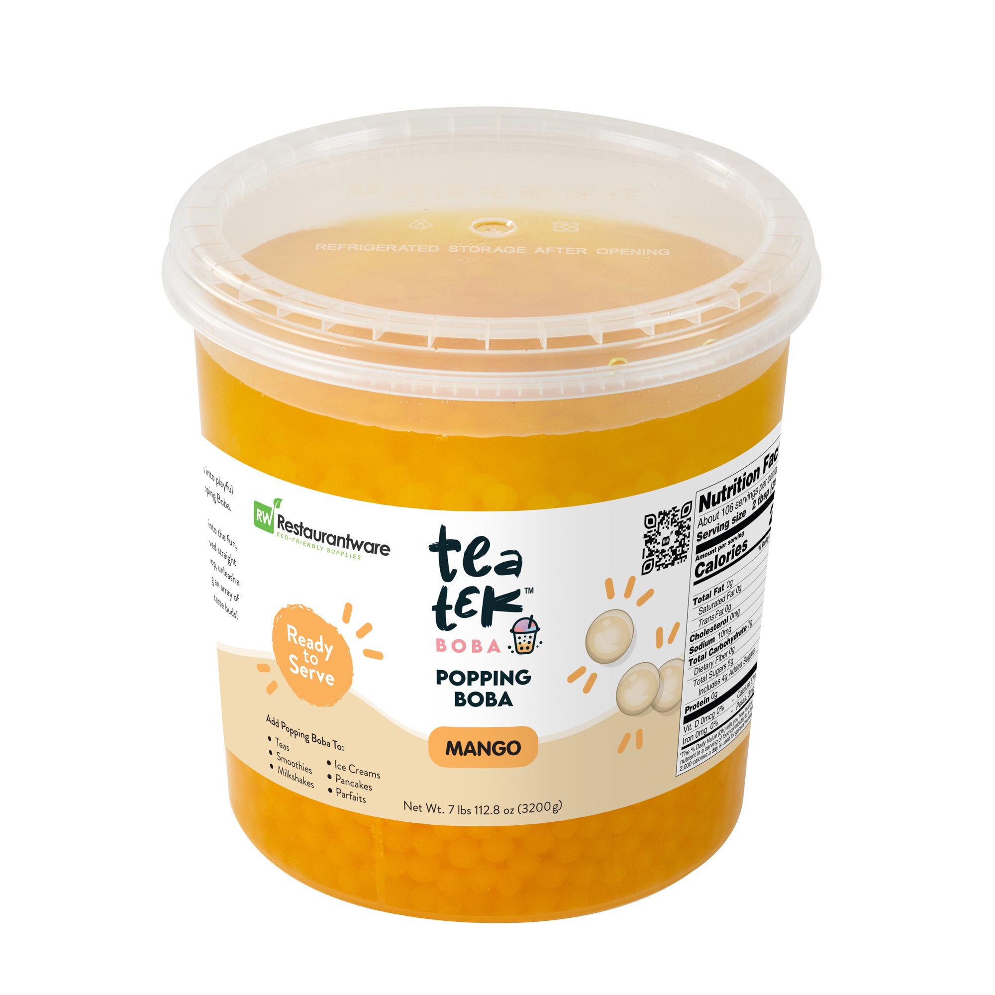 Tea Tek 7 lb Popping Boba - Mango - 4 count box