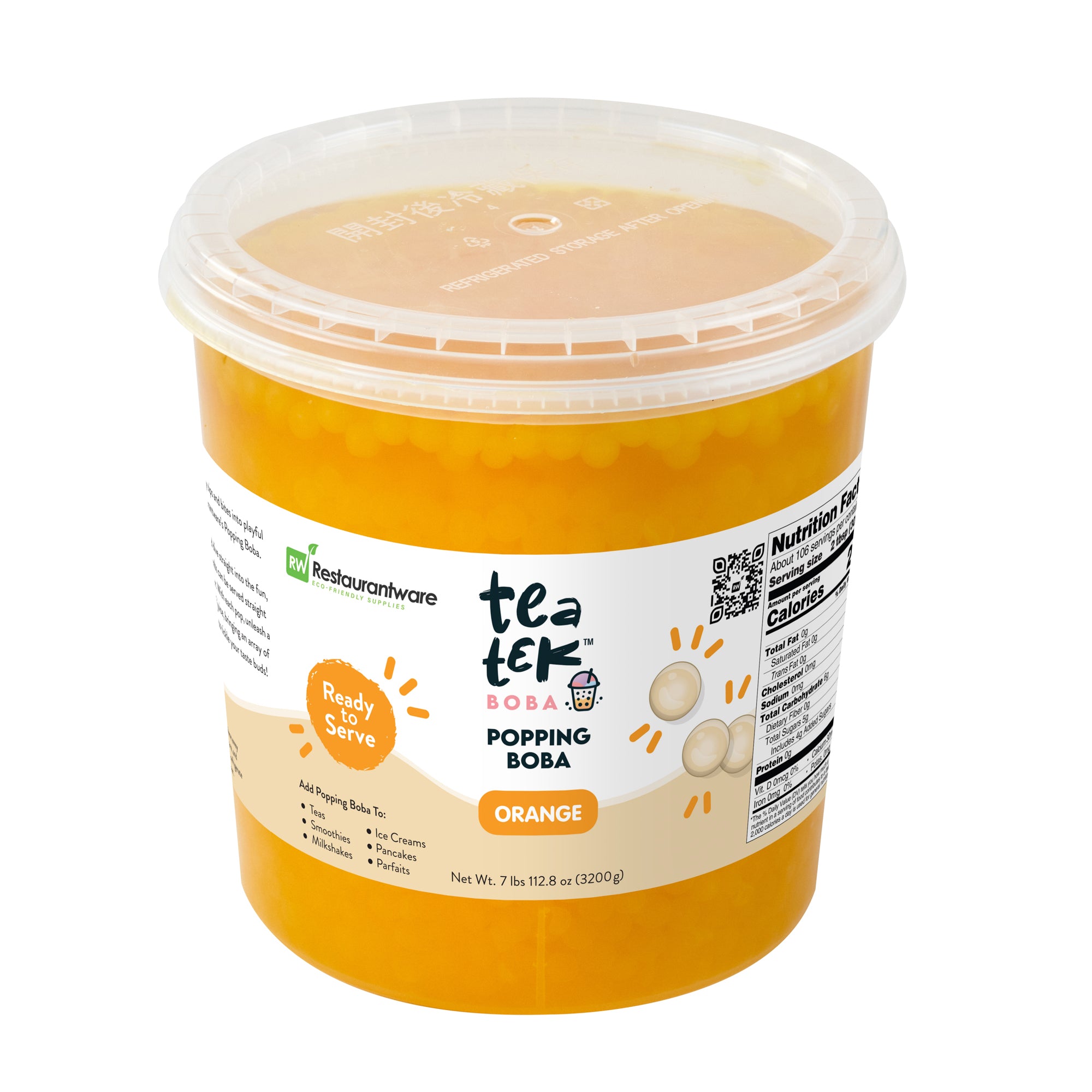 Tea Tek 7 lb Popping Boba - Orange - 4 count box