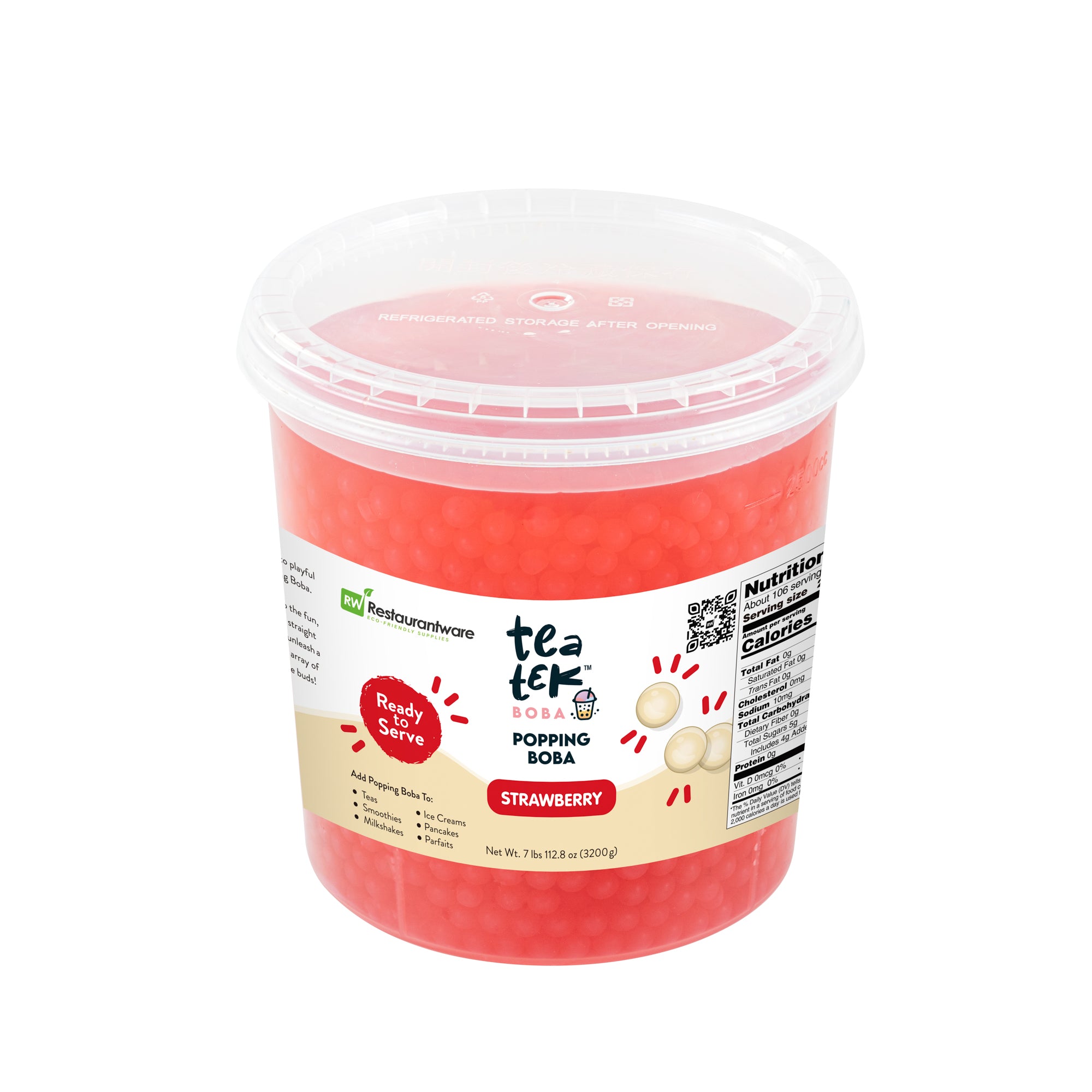 Tea Tek 7 lb Popping Boba - Strawberry - 4 count box