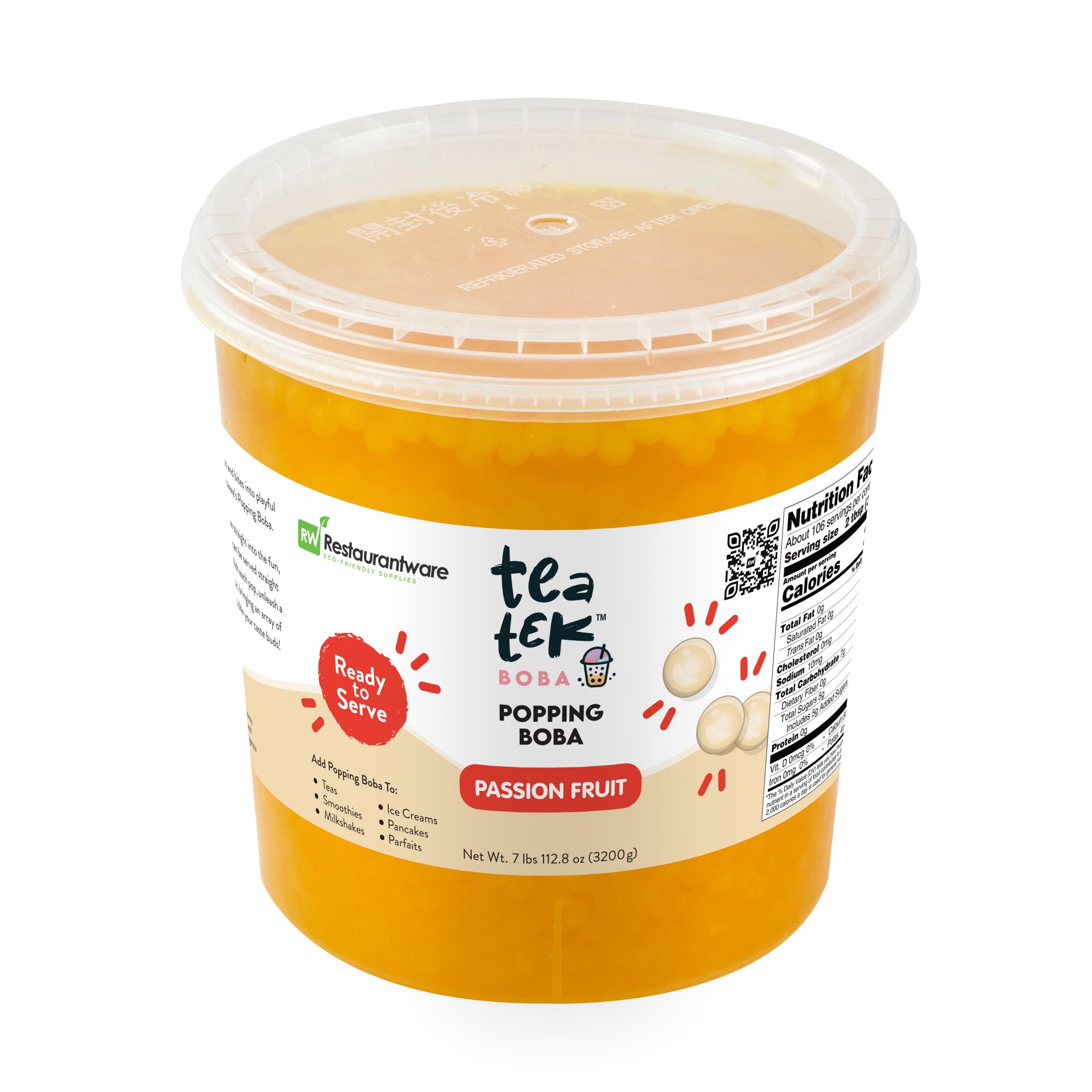 Tea Tek 7 lb Popping Boba - Passion Fruit - 4 count box