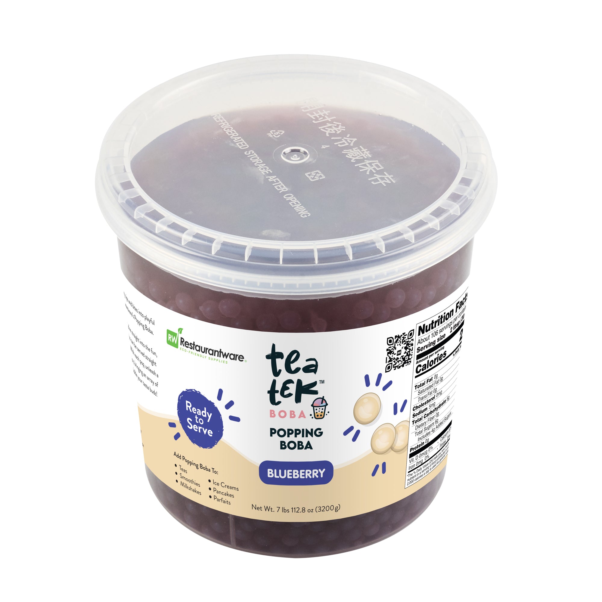 Tea Tek 7 lb Popping Boba - Blueberry - 4 count box