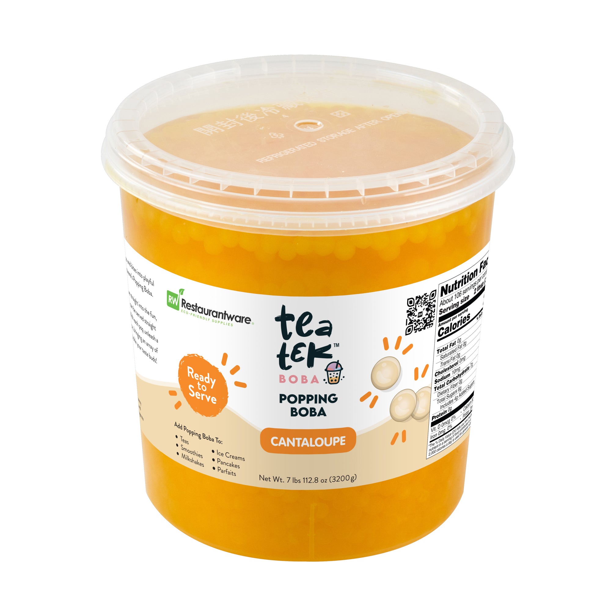 Tea Tek 7 lb Popping Boba - Cantaloupe - 4 count box