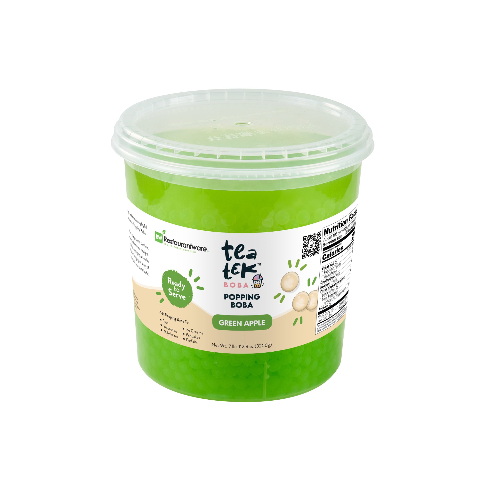 Tea Tek 7 lb Popping Boba - Green Apple - 4 count box