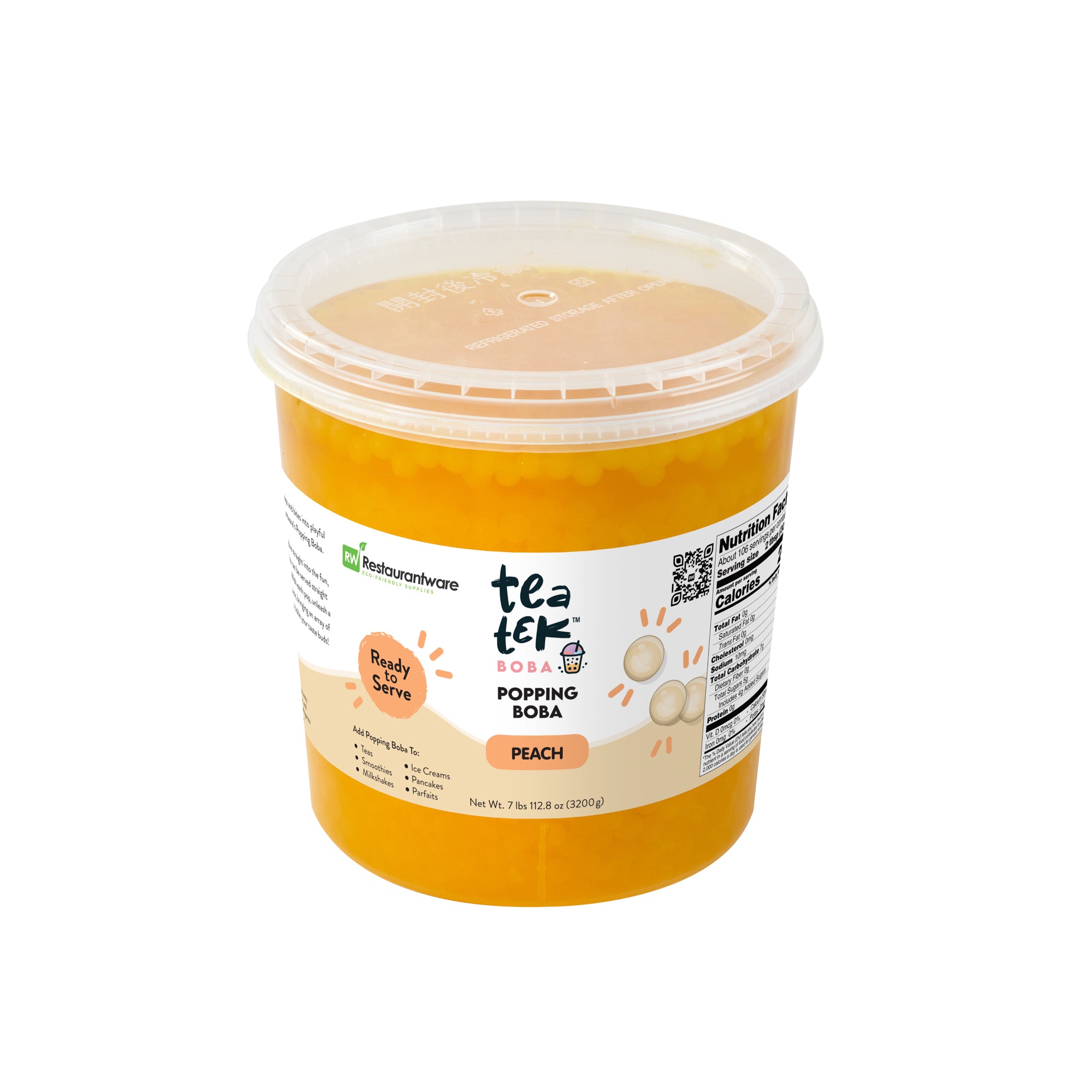 Tea Tek 7 lb Popping Boba - Peach - 4 count box