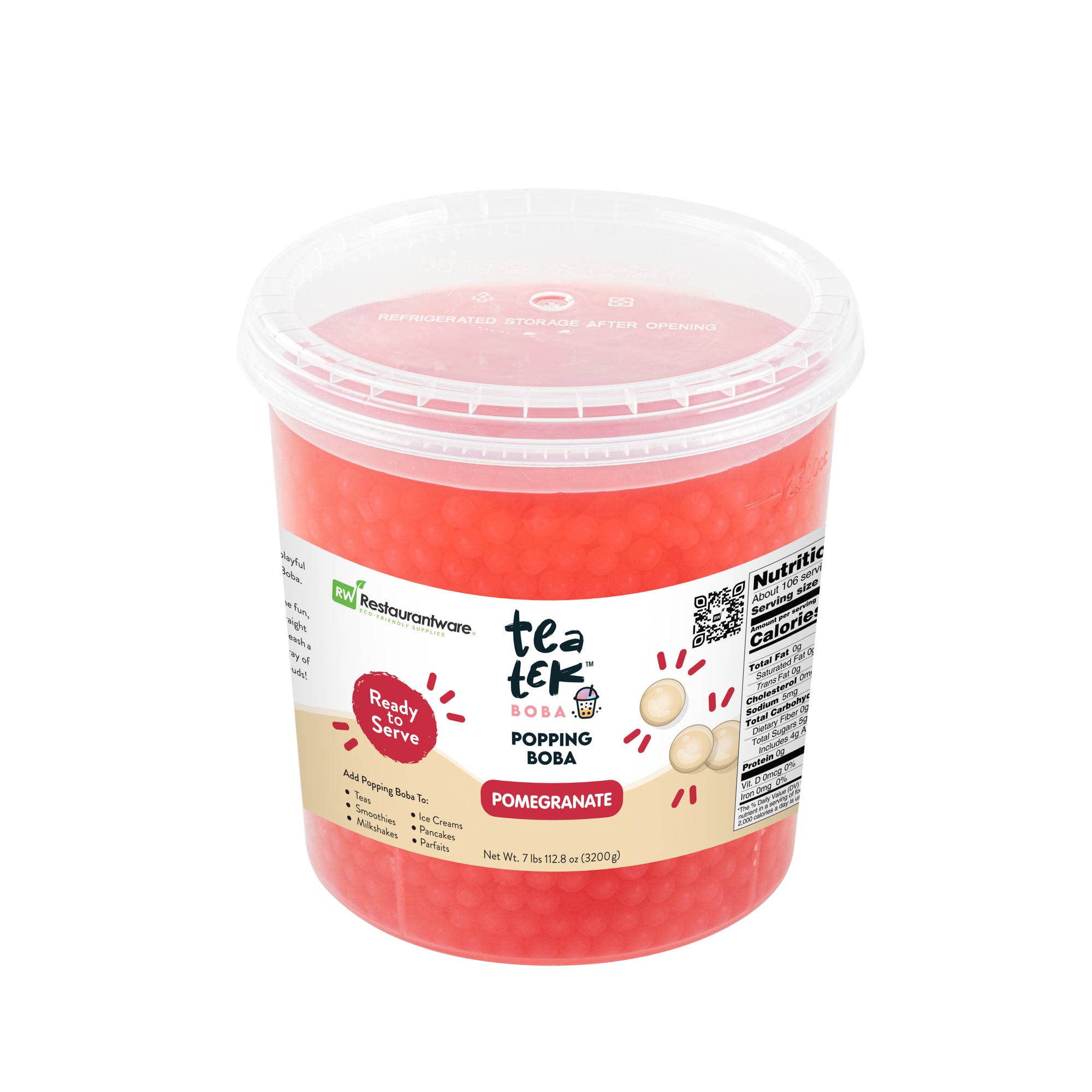 Tea Tek 7 lb Popping Boba - Pomegranate - 4 count box