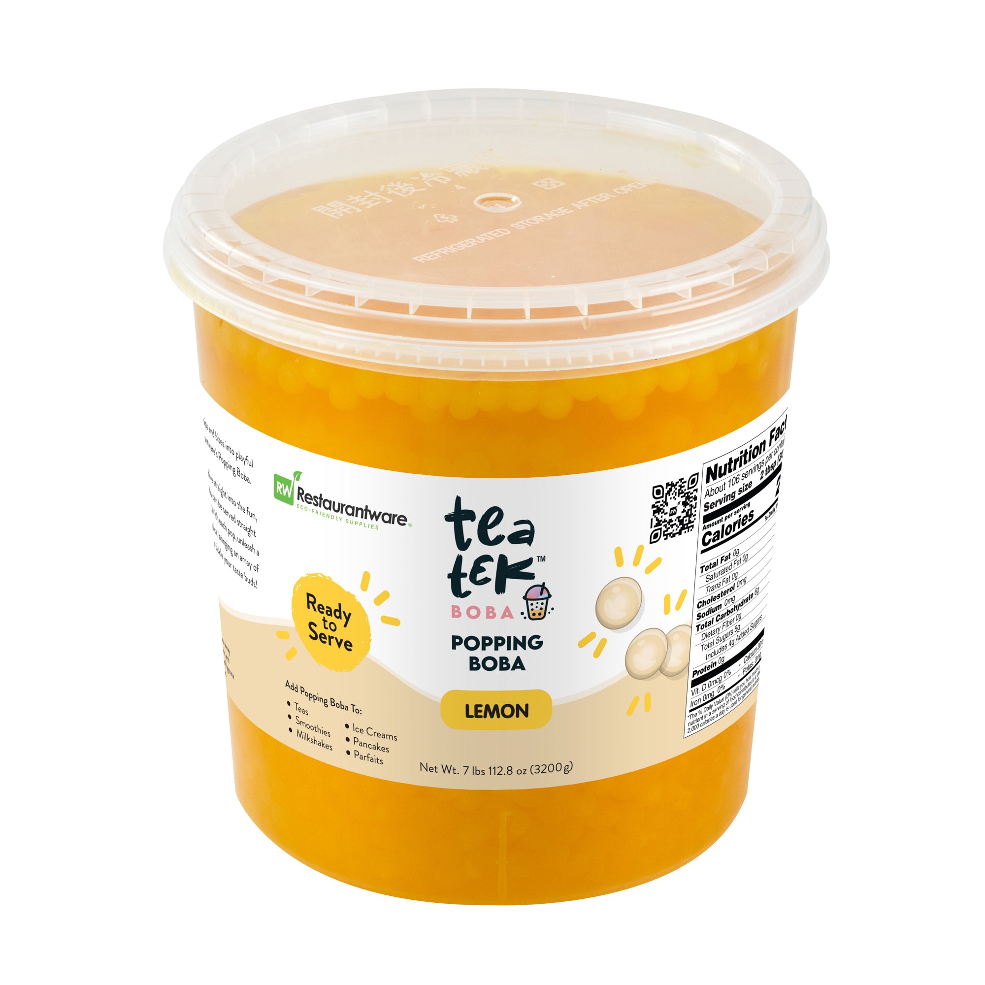 Tea Tek 7 lb Popping Boba - Lemon - 4 count box