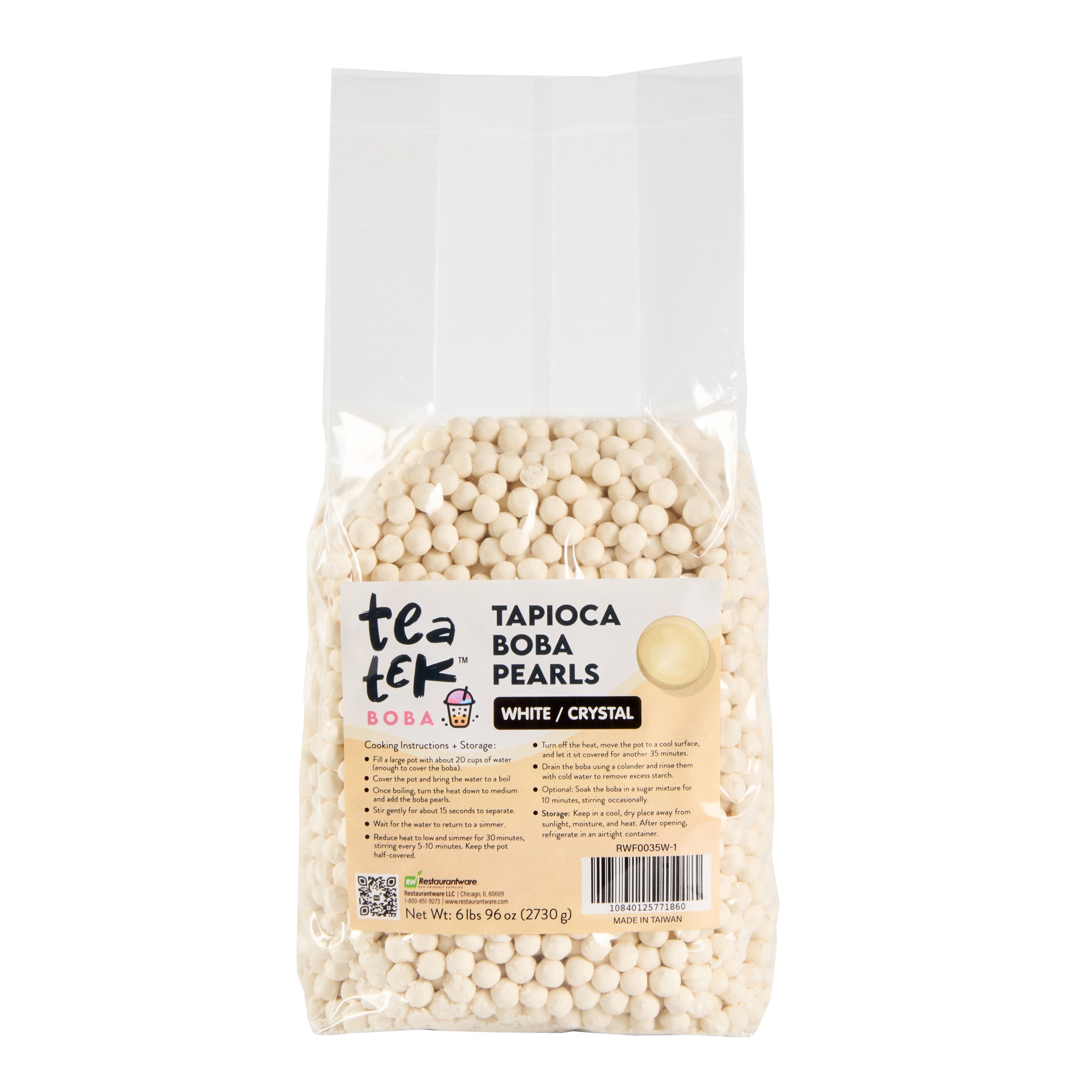 Tea Tek 6 lb White / Crystal Tapioca Boba Pearls - 6 count box