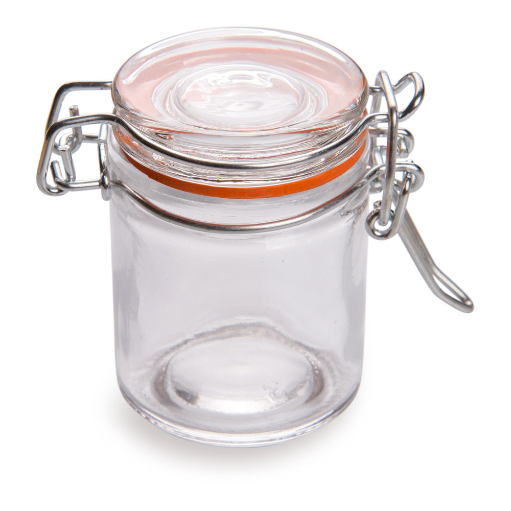 2 oz Round Glass Nostalgic Mason Jar - with Clamp Lid - 1 3/4" x 1 3/4" x 2 1/4" - 10 count box