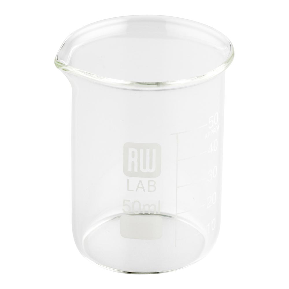 RW Lab 50 mL Glass Beaker - Borosilicate - 2" x 2" x 2 1/2" - 10 count box