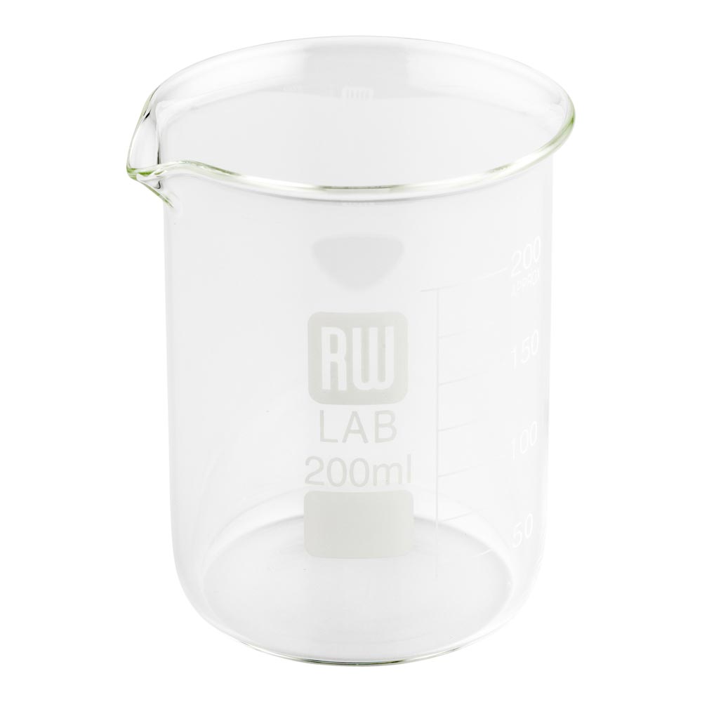 RW Lab 200 mL Glass Beaker - Borosilicate - 3" x 2 3/4" x 3 1/2" - 10 count box