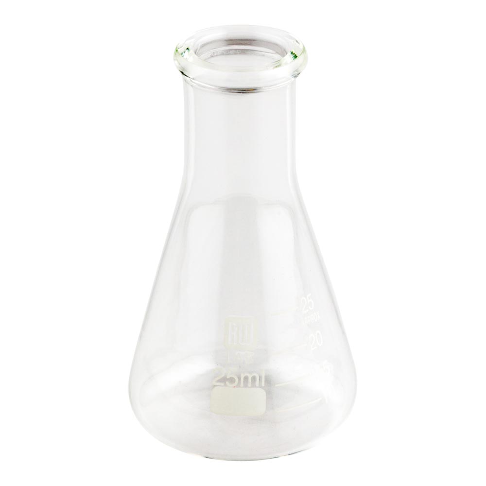 RW Lab 25 mL Glass Conical Flask - Borosilicate - 1 3/4" x 1 3/4" x 3" - 10 count box