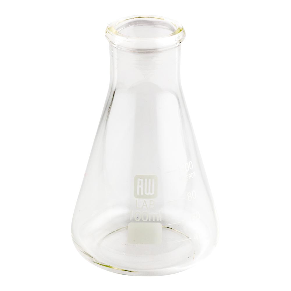 RW Lab 100 mL Glass Conical Flask - Borosilicate - 2 1/2" x 2 1/2" x 4" - 10 count box