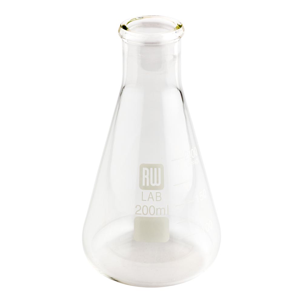 RW Lab 200 mL Glass Conical Flask - Borosilicate - 3" x 3" x 5 1/2" - 10 count box