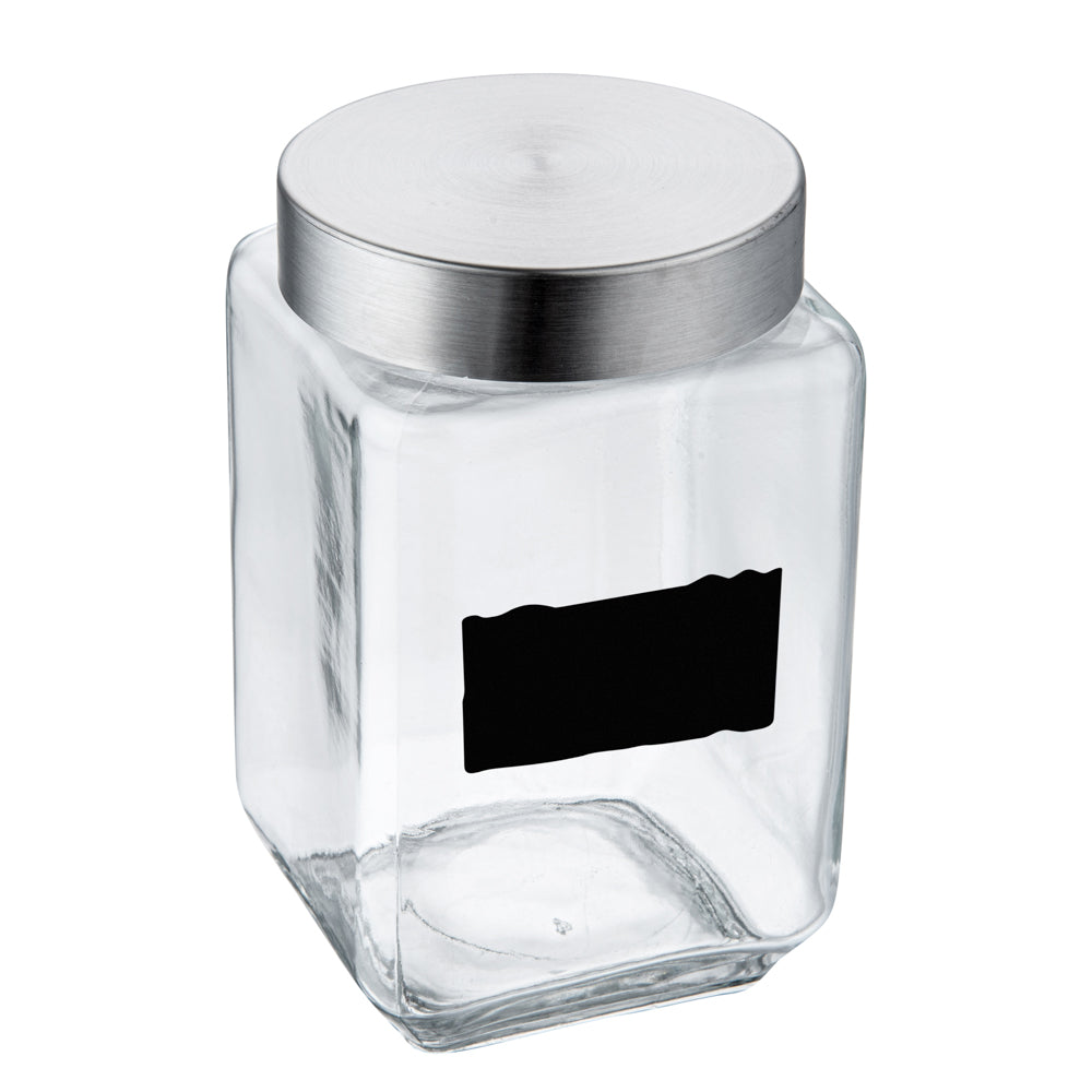 Vetri 58 oz Glass Storage Jar - with Lid, Chalkboard Label - 3 1/2" x 3 1/2" x 7 1/4" - 1 count box