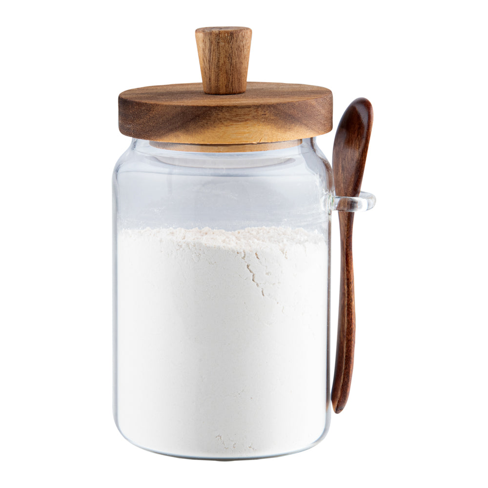 Vetri 29 oz Glass Storage Jar - with Acacia Lid and Spoon - 3 1/4" x 3 1/4" x 7 1/2" - 1 count box