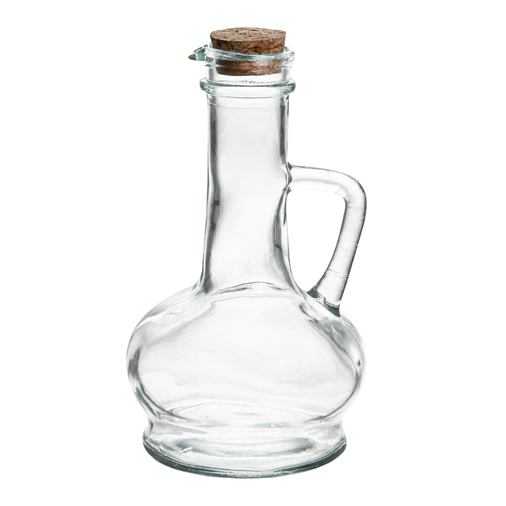 RW Base 8 oz Glass Elegant Olive Oil Dispenser - with Cork Lid - 3 1/2" x 3 1/2" x 6 1/2" - 1 count box