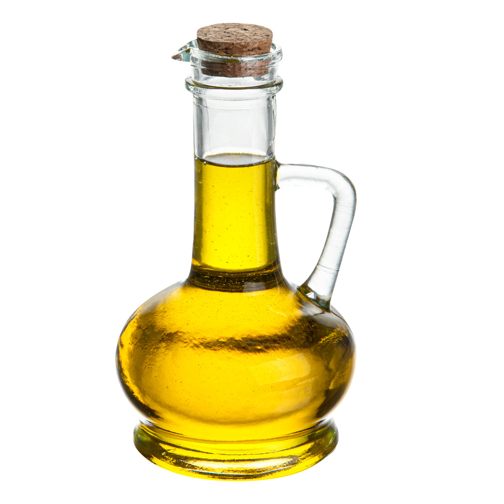 RW Base 8 oz Glass Elegant Olive Oil Dispenser - with Cork Lid - 3 1/2" x 3 1/2" x 6 1/2" - 1 count box