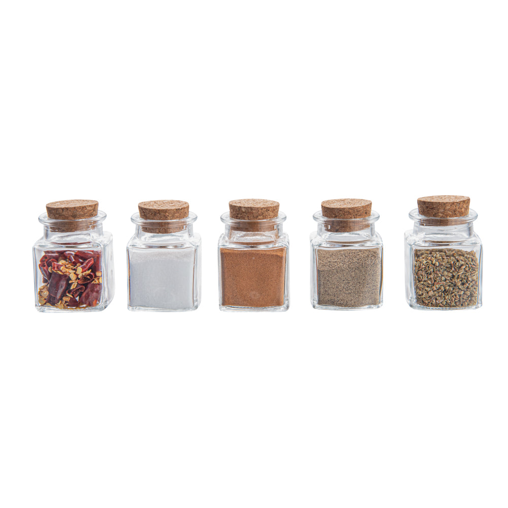 RW Base 2 oz Square Clear Glass Herb Storage Jar - with Cork Lid - 1 1/2" x 1 1/2" x 2" - 10 count box