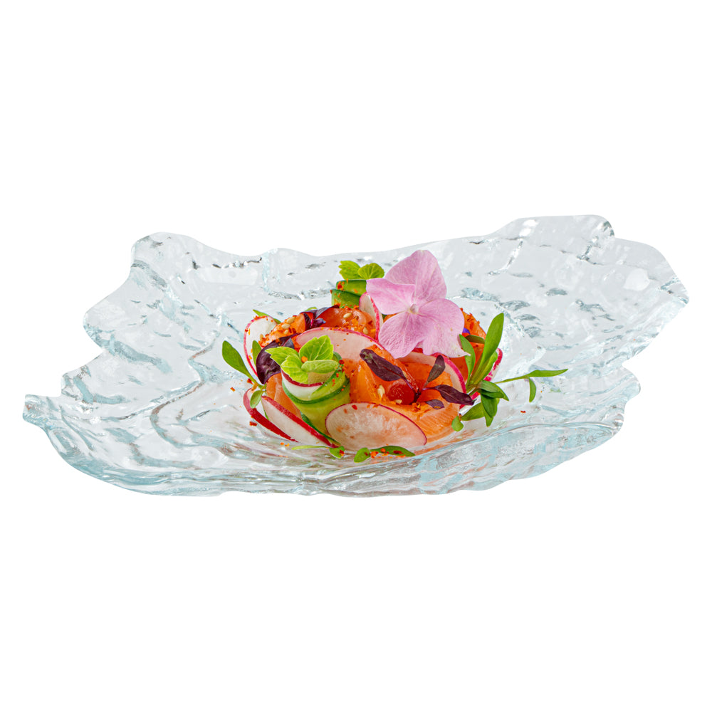 Vetri Abstract Clear Glass Seashell Serving Plate - 8 3/4" x 6 3/4" x 1 3/4" - 6 count box