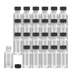 Vetri 1 oz Boston Round Clear Glass Bottle - with Black Phenolic Cap - 1 1/4