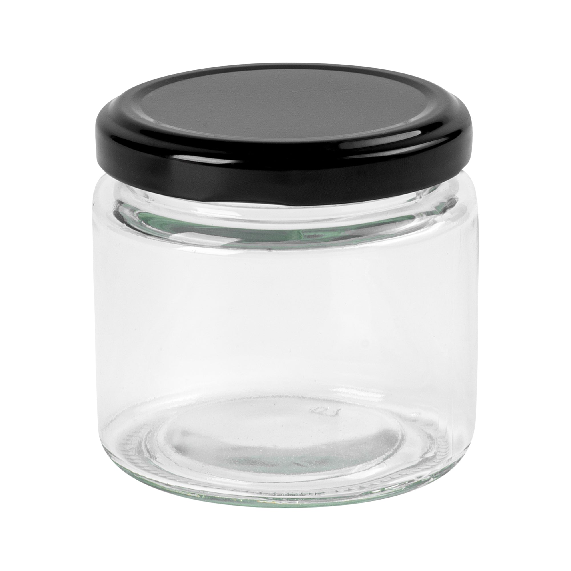 Vetri 6 oz Clear Glass Jar - with Black Metal Lid - 2 3/4" x 2 3/4" x 2 1/2" - 100 count box