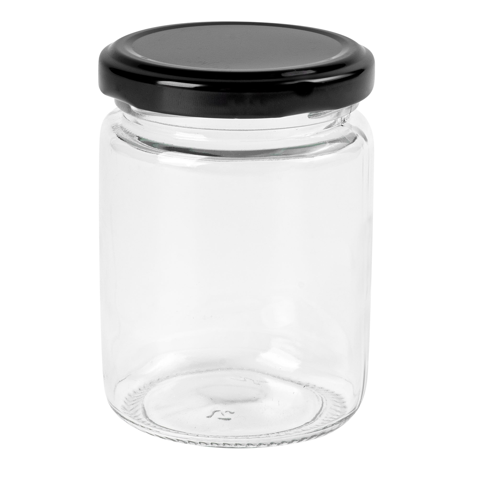 Vetri 8 oz Clear Glass Jar - with Black Metal Lid - 2 3/4" x 2 3/4" x 3 3/4" - 100 count box