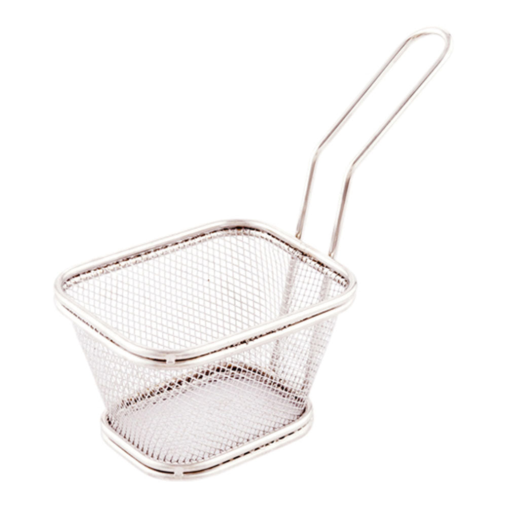 Square Silver Stainless Steel Small Fryer Basket - 5" x 4" x 3 1/4" - 1 count box