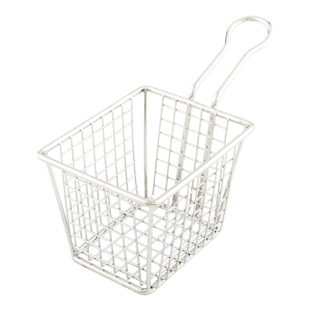 Square Silver Stainless Steel Small Mini Fryer Basket - Waffle Grid - 6 1/2" x 3 1/4" x 4" - 1 count box