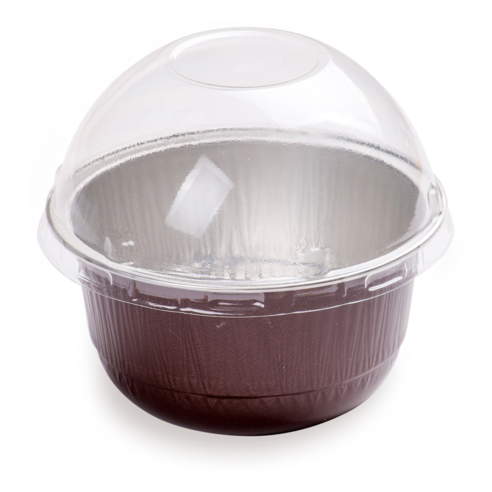 5 oz Round Coffee Aluminum Baking Cup - with Plastic Dome Lid - 3 1/4" x 3 1/4" x 1 3/4" - 100 count box