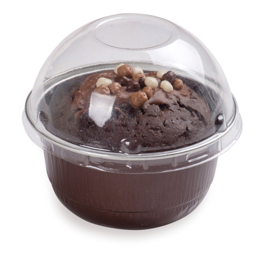 5 oz Round Coffee Aluminum Baking Cup - with Plastic Dome Lid - 3 1/4" x 3 1/4" x 1 3/4" - 100 count box