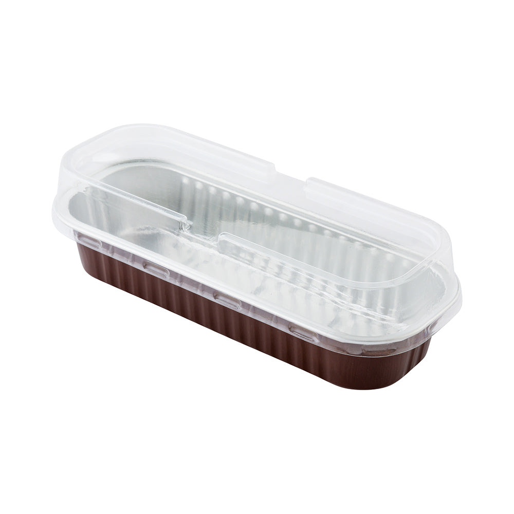 7 oz Rectangle Coffee Aluminum Baking Loaf Pan - with Plastic Dome Lid - 6 1/2" x 2 1/2" x 1 1/4" - 100 count box