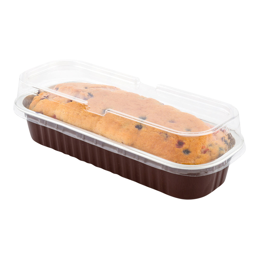 7 oz Rectangle Coffee Aluminum Baking Loaf Pan - with Plastic Dome Lid - 6 1/2" x 2 1/2" x 1 1/4" - 100 count box