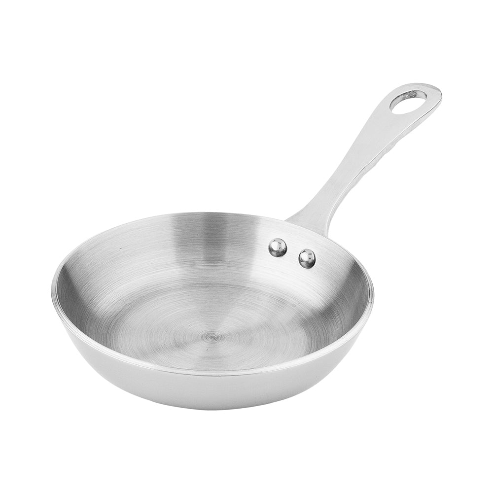 Round Silver Stainless Steel Mini Frying Pan - 4" x 4" x 3/4" - 1 count box