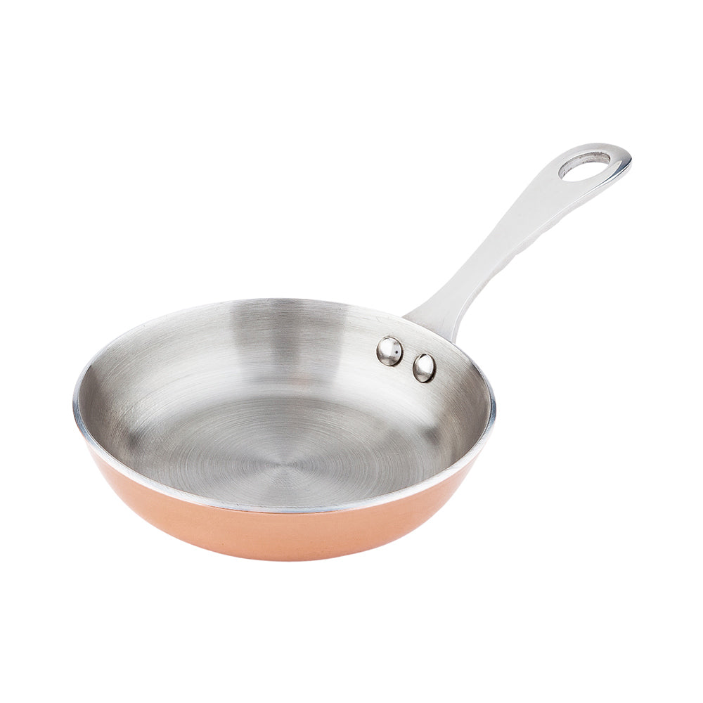 Round Copper and Stainless Steel Mini Frying Pan - 4" x 4" x 3/4" - 1 count box