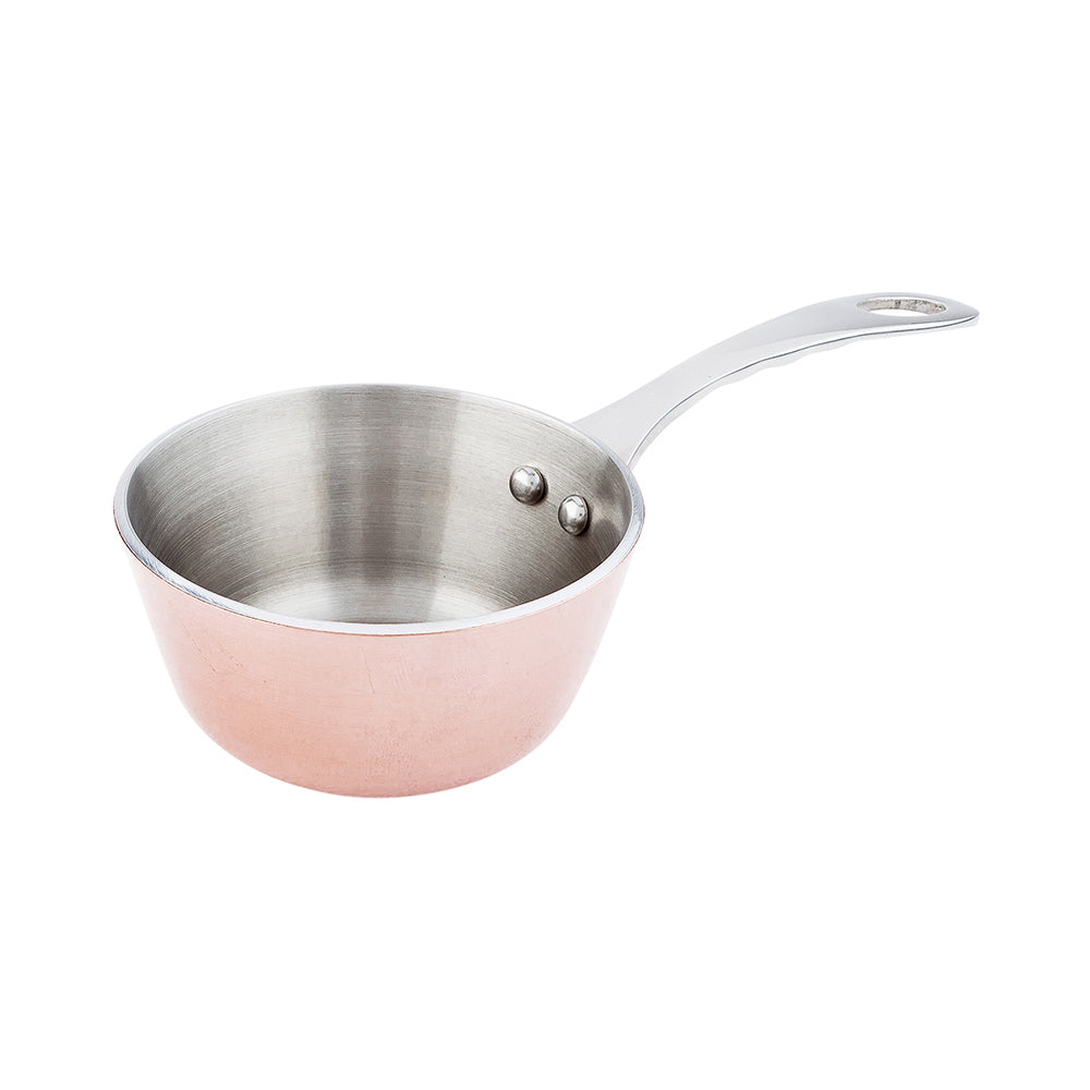 Round Copper and Stainless Steel Mini Sauce Pan - 7" x 3 1/2" x 2" - 1 count box