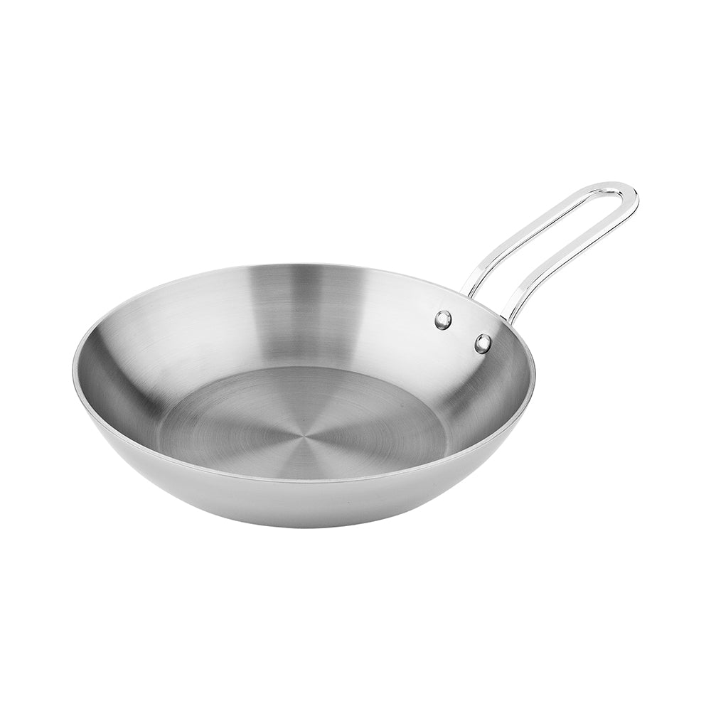 Round Silver Stainless Steel Mini Skillet - 6 1/2" x 6 1/2" x 1 1/2" - 1 count box