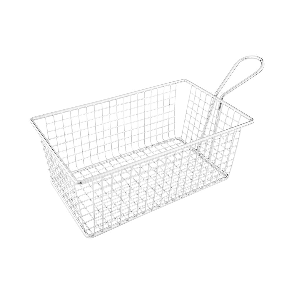 Rectangle Silver Stainless Steel Low Boy Fry and Appetizer Basket - 8" x 4 3/4" x 3" - 1 count box