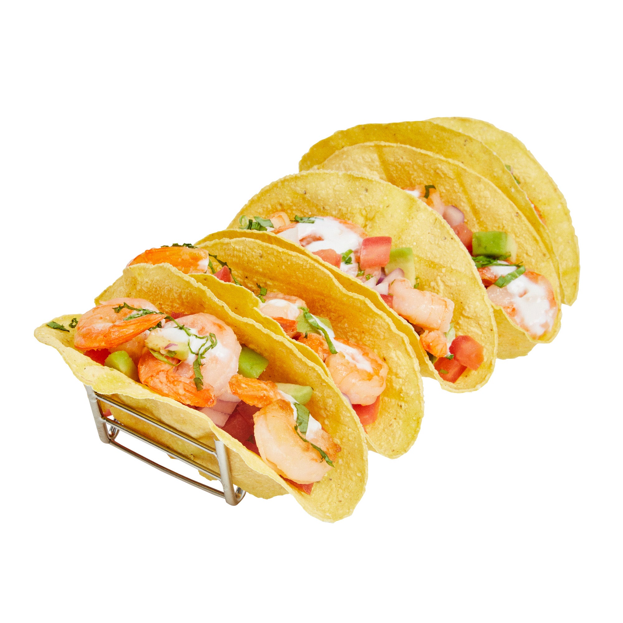 Rectangle Silver Stainless Steel Cinque Taco Rack Stand - 5 Tacos - 8 1/4" x 2 1/2" x 1 1/2" - 1 count box