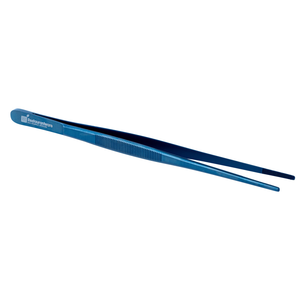 Perfect Point Titanium Blue Stainless Steel Short Straight Tweezers - 9 1/2" x 3/4" - 1 count box