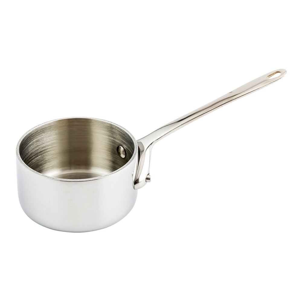 2 oz Silver Stainless Steel Mini Sauce Pan - 5" x 2" x 2" - 1 count box