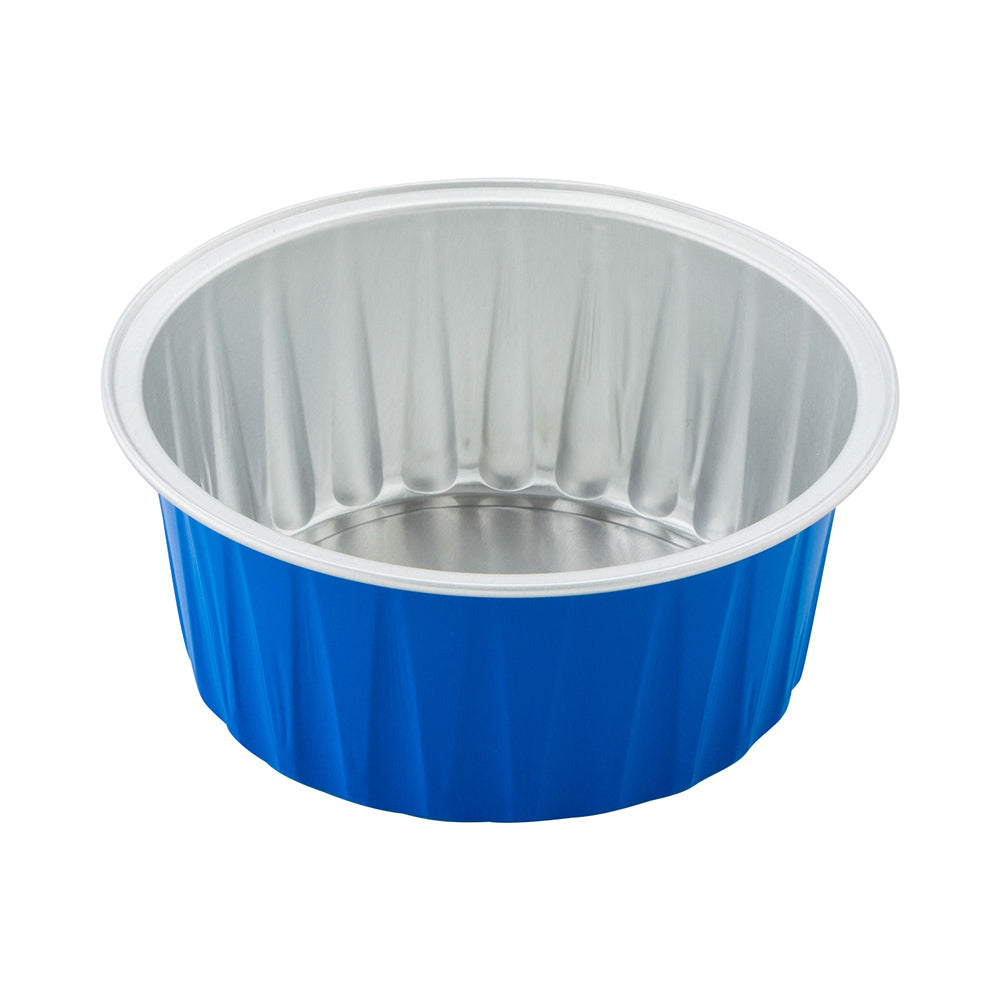 4 oz Round Blue Aluminum Baking Cup - Lids Available - 3 1/4" x 3 1/4" x 1 1/2" - 100 count box