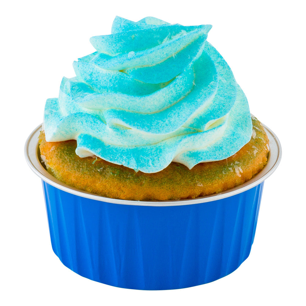 4 oz Round Blue Aluminum Baking Cup - Lids Available - 3 1/4" x 3 1/4" x 1 1/2" - 100 count box