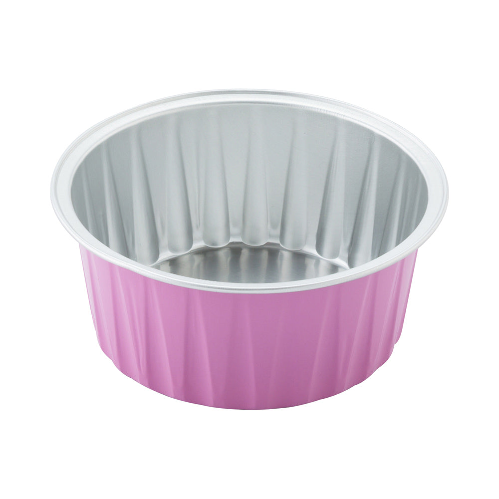 4 oz Round Pink Aluminum Baking Cup - Lids Available - 3 1/4" x 3 1/4" x 1 1/2" - 100 count box