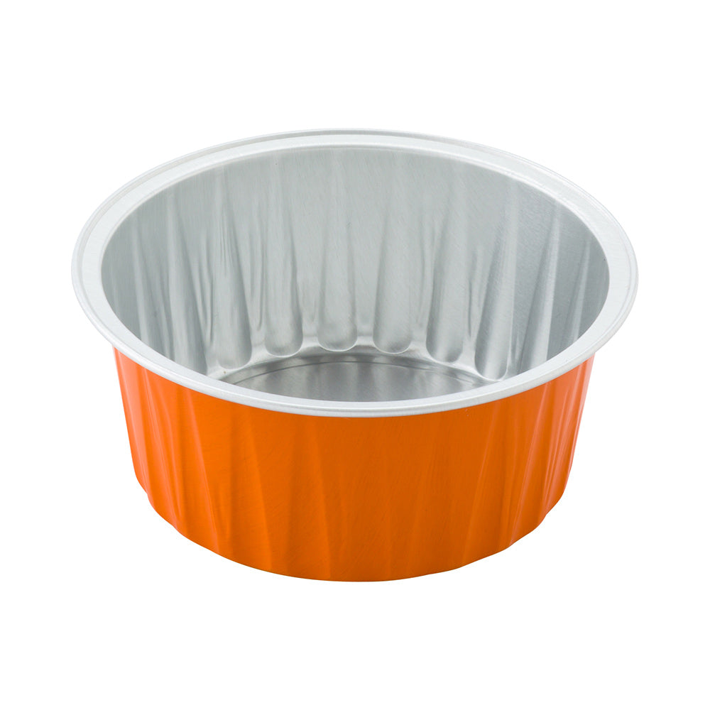 4 oz Round Orange Aluminum Baking Cup - Lids Available - 3 1/4" x 3 1/4" x 1 1/2" - 100 count box