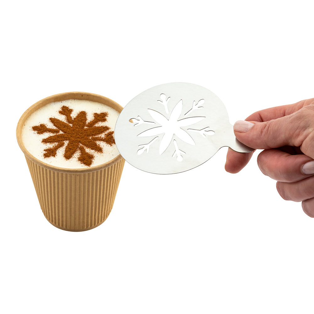 Restpresso Stainless Steel Snowflake Coffee Decorating Stencil - 4 1/4" x 3 1/4" - 1 count box