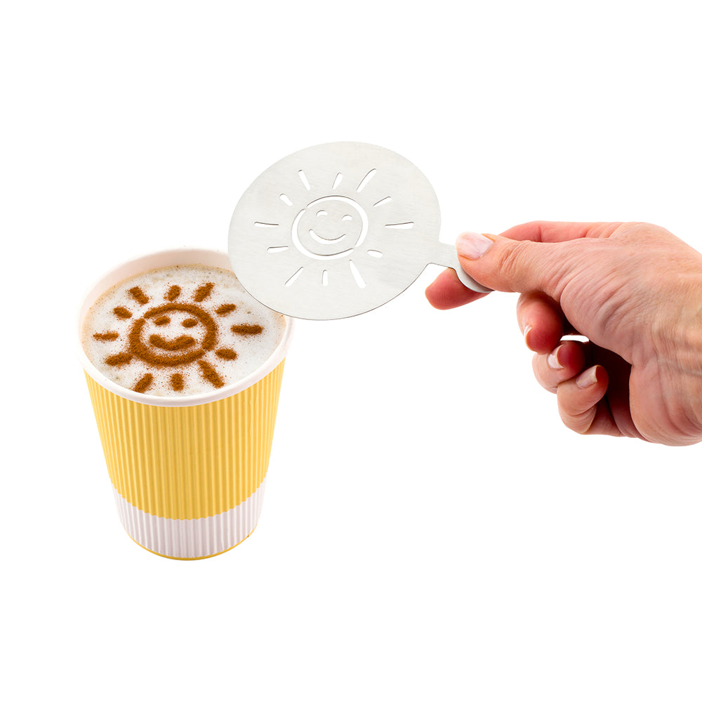 Restpresso Stainless Steel Smiley Sun Coffee Decorating Stencil - 4 3/4" x 3 1/4" - 1 count box